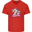 Dadicorn Funny Fathers Day Unicorn Mens V-Neck Cotton T-Shirt Red