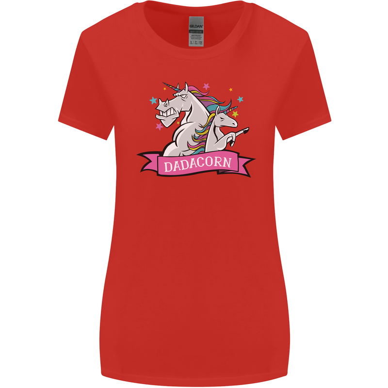 Dadicorn Funny Fathers Day Unicorn Womens Wider Cut T-Shirt Red