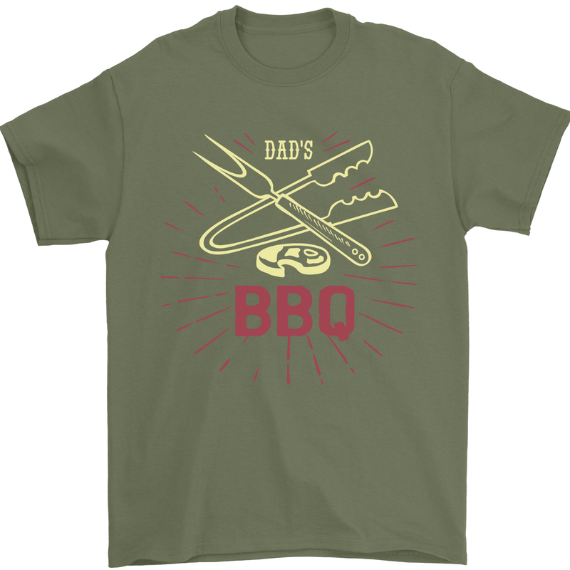 Dads BBQ Fathers Day Grill Mens T-Shirt 100% Cotton Military Green