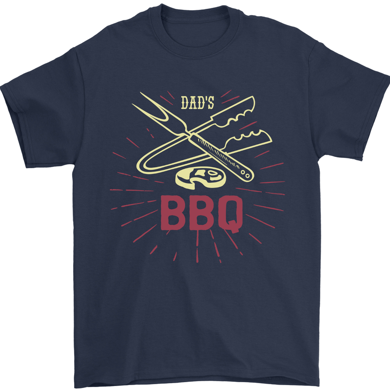 Dads BBQ Fathers Day Grill Mens T-Shirt 100% Cotton Navy Blue