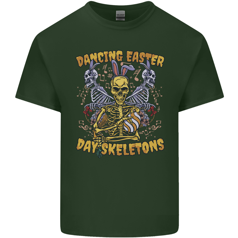 Dancing Easter Day Skeletons Skulls Mens Cotton T-Shirt Tee Top Forest Green