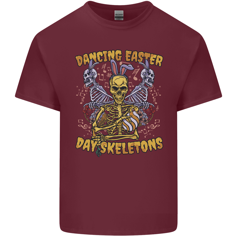 Dancing Easter Day Skeletons Skulls Mens Cotton T-Shirt Tee Top Maroon