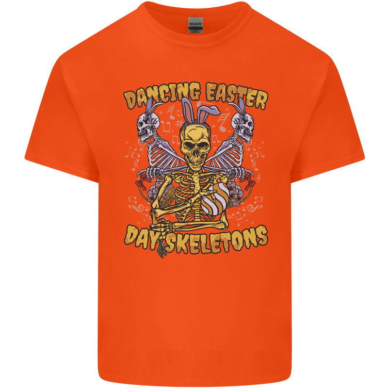 Dancing Easter Day Skeletons Skulls Mens Cotton T-Shirt Tee Top Orange