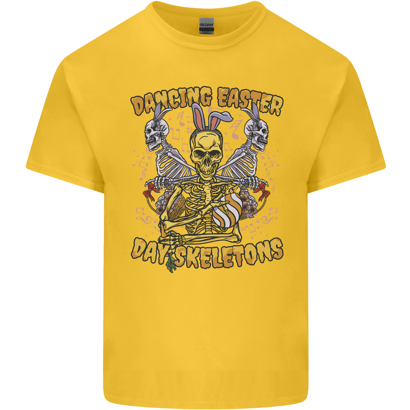 Dancing Easter Day Skeletons Skulls Mens Cotton T-Shirt Tee Top Yellow