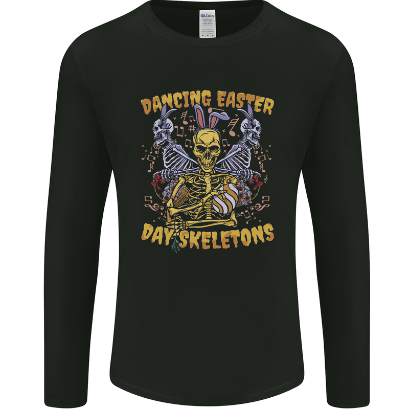 Dancing Easter Day Skeletons Skulls Mens Long Sleeve T-Shirt Black