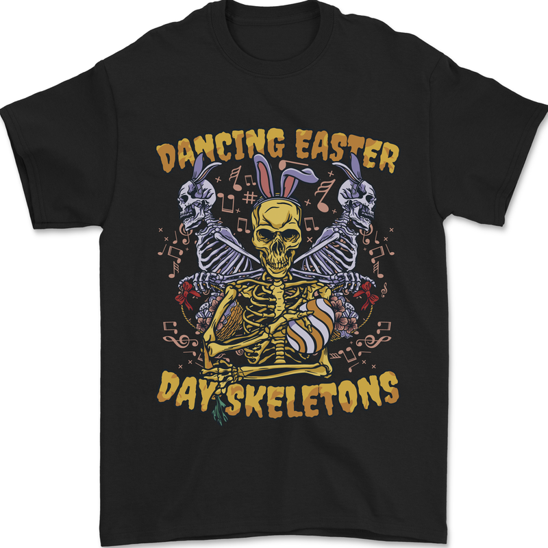 Dancing Easter Day Skeletons Skulls Mens T-Shirt 100% Cotton Black