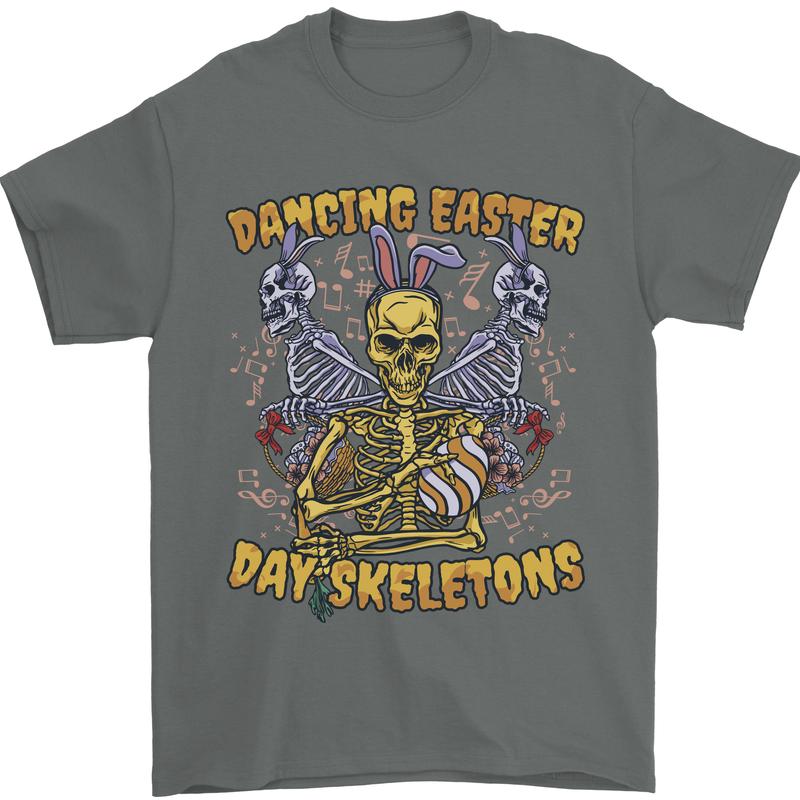Dancing Easter Day Skeletons Skulls Mens T-Shirt 100% Cotton Charcoal