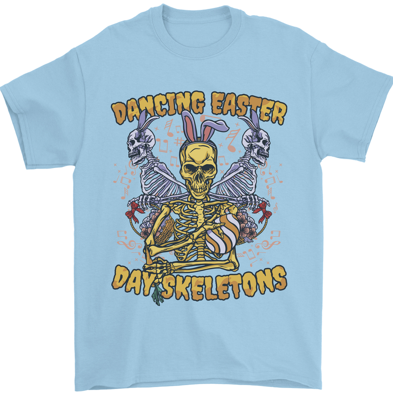 Dancing Easter Day Skeletons Skulls Mens T-Shirt 100% Cotton Light Blue