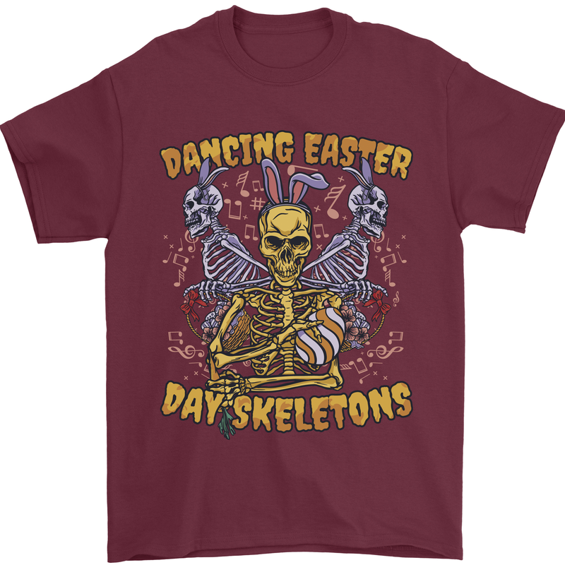 Dancing Easter Day Skeletons Skulls Mens T-Shirt 100% Cotton Maroon