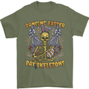 Dancing Easter Day Skeletons Skulls Mens T-Shirt 100% Cotton Military Green