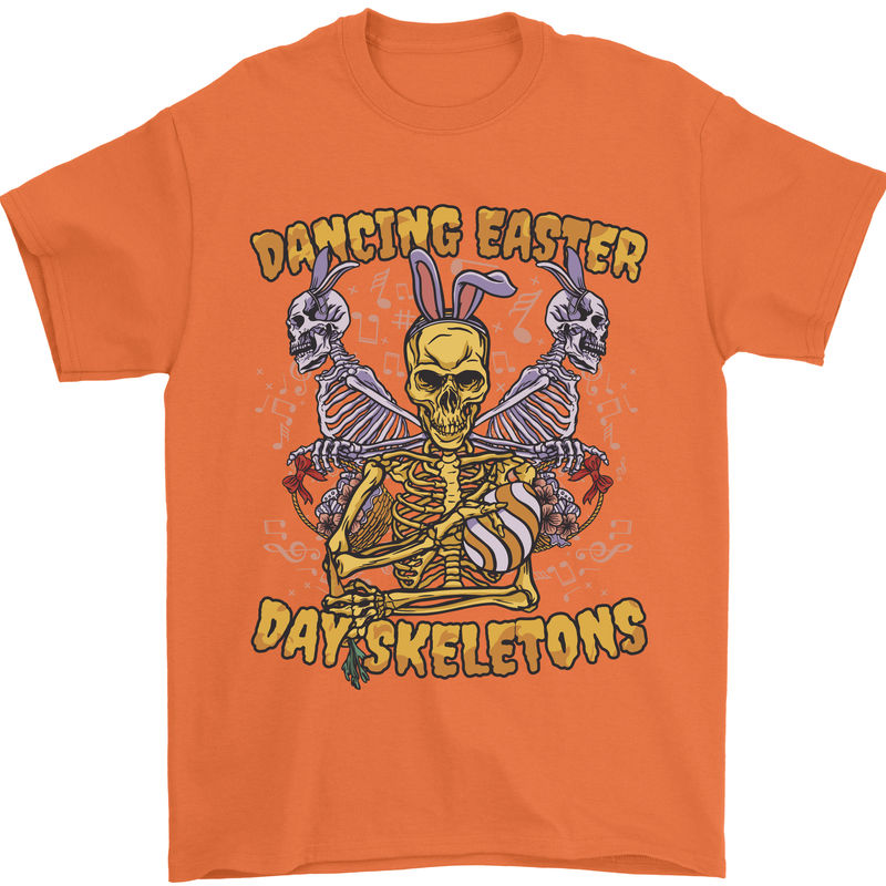 Dancing Easter Day Skeletons Skulls Mens T-Shirt 100% Cotton Orange