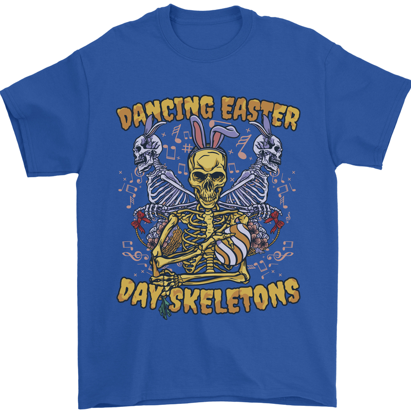 Dancing Easter Day Skeletons Skulls Mens T-Shirt 100% Cotton Royal Blue