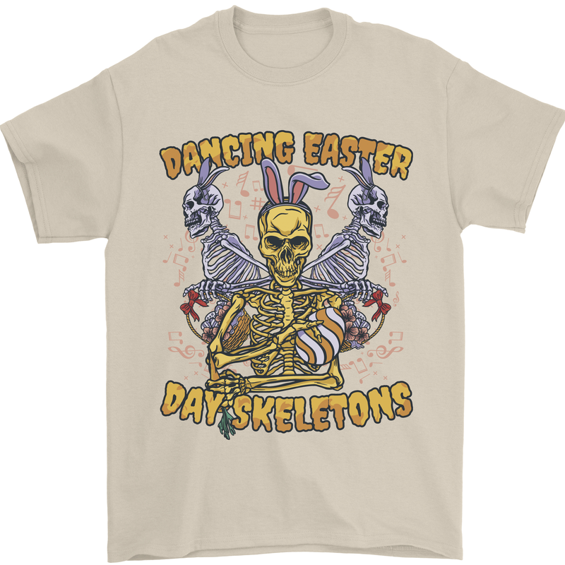 Dancing Easter Day Skeletons Skulls Mens T-Shirt 100% Cotton Sand
