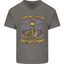 Dancing Easter Day Skeletons Skulls Mens V-Neck Cotton T-Shirt Charcoal