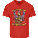 Dancing Easter Day Skeletons Skulls Mens V-Neck Cotton T-Shirt Red