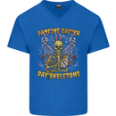 Dancing Easter Day Skeletons Skulls Mens V-Neck Cotton T-Shirt Royal Blue