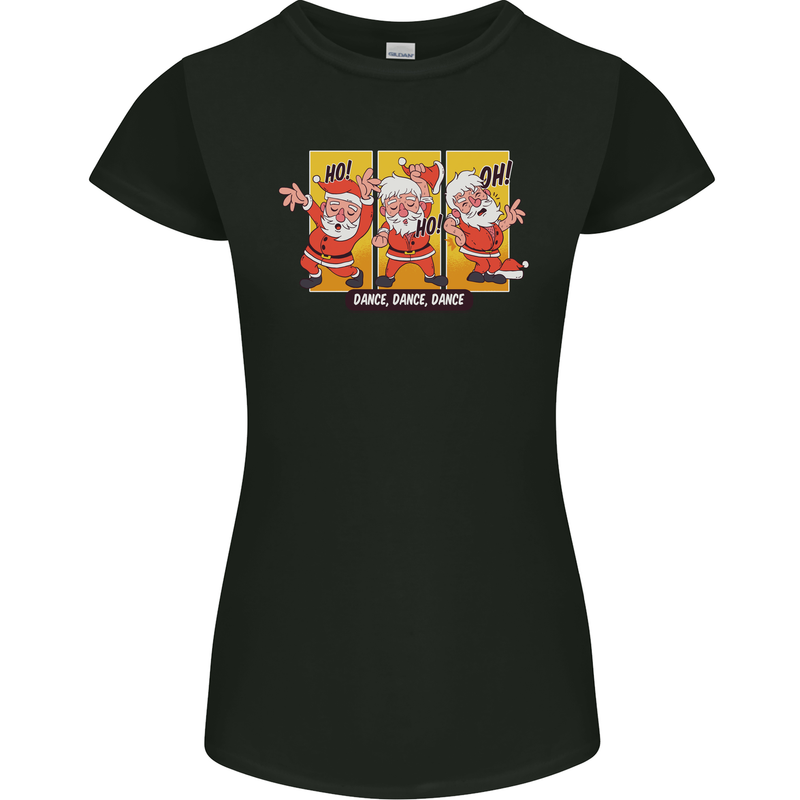 Dancing Santa Funny Christmas Dance Xmas Womens Petite Cut T-Shirt Black