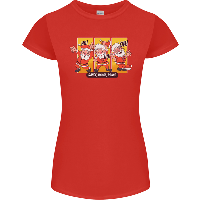 Dancing Santa Funny Christmas Dance Xmas Womens Petite Cut T-Shirt Red