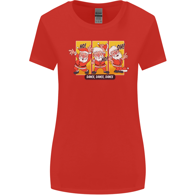 Dancing Santa Funny Christmas Dance Xmas Womens Wider Cut T-Shirt Red