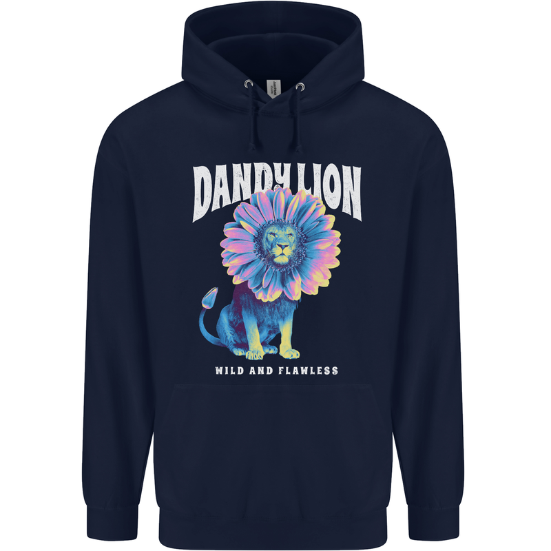Dandylion Funny Lion Childrens Kids Hoodie Navy Blue