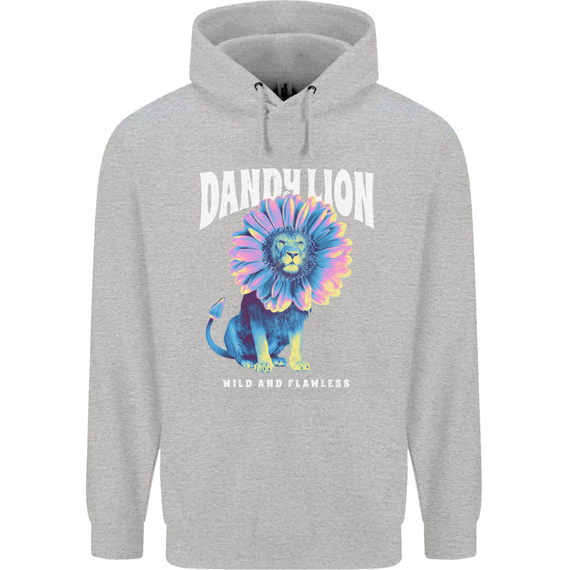 Dandylion Funny Lion Childrens Kids Hoodie Sports Grey