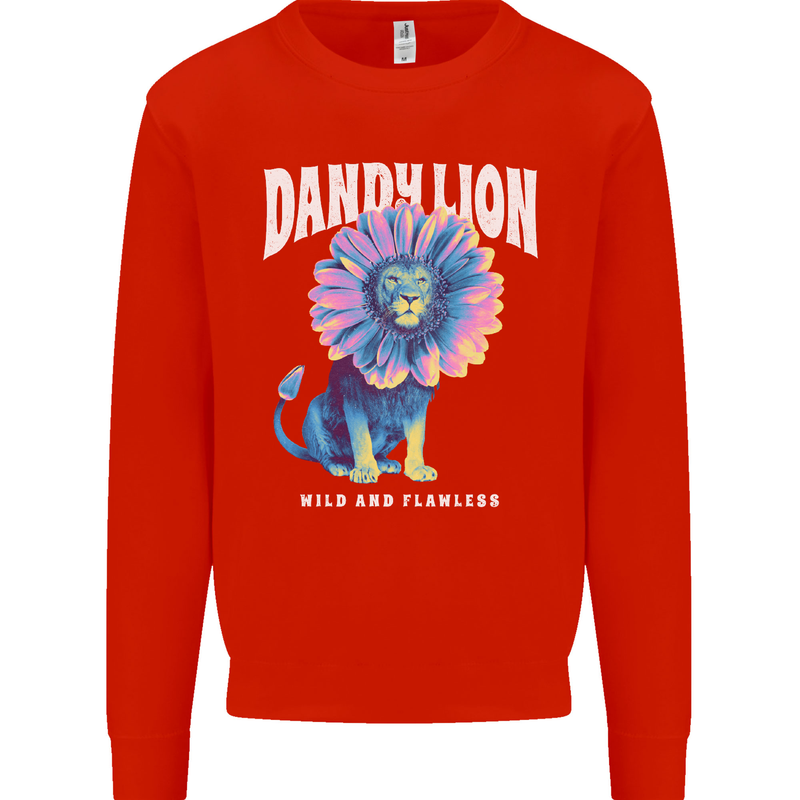 Dandylion Funny Lion Kids Sweatshirt Jumper Bright Red