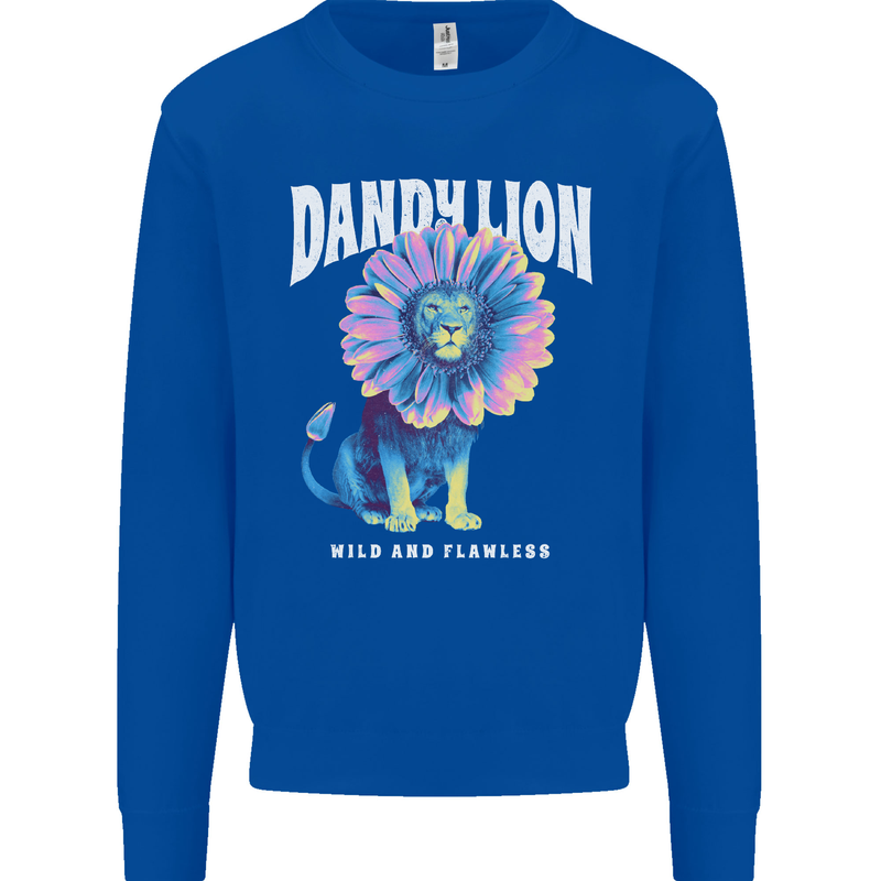 Dandylion Funny Lion Kids Sweatshirt Jumper Royal Blue