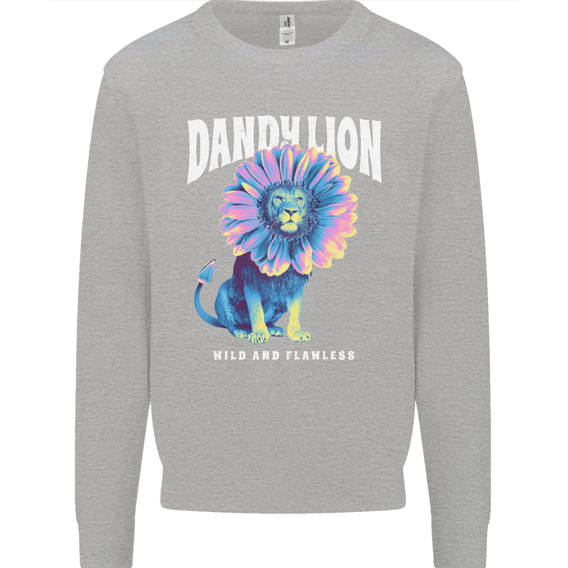 Dandylion Funny Lion Kids Sweatshirt Jumper Sports Grey
