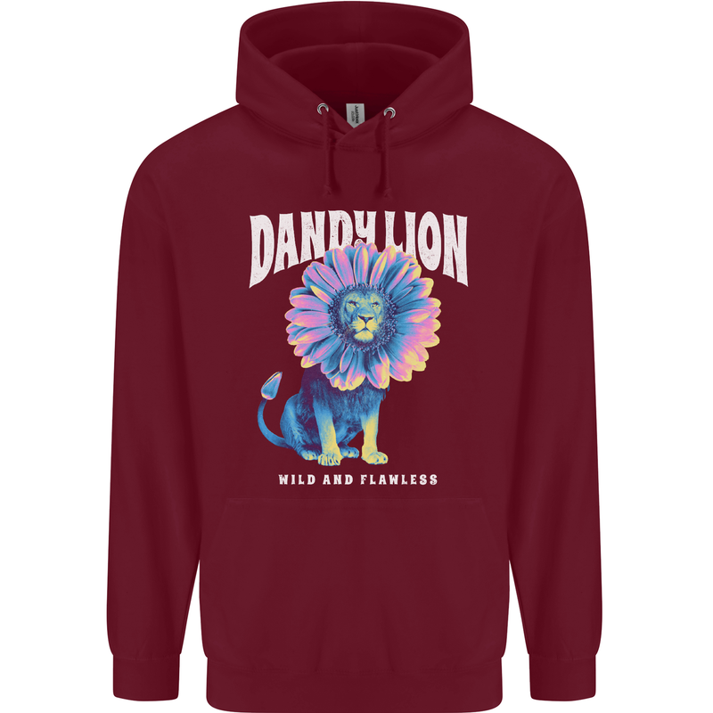 Dandylion Funny Lion Mens 80% Cotton Hoodie Maroon