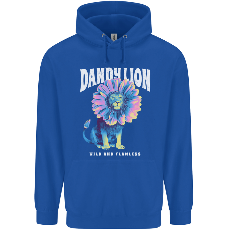 Dandylion Funny Lion Mens 80% Cotton Hoodie Royal Blue
