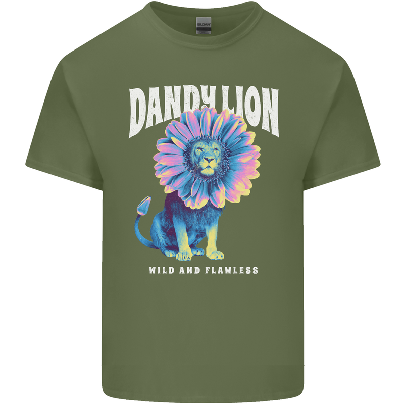 Dandylion Funny Lion Mens Cotton T-Shirt Tee Top Military Green