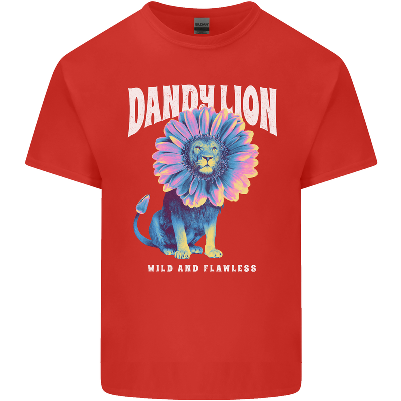 Dandylion Funny Lion Mens Cotton T-Shirt Tee Top Red