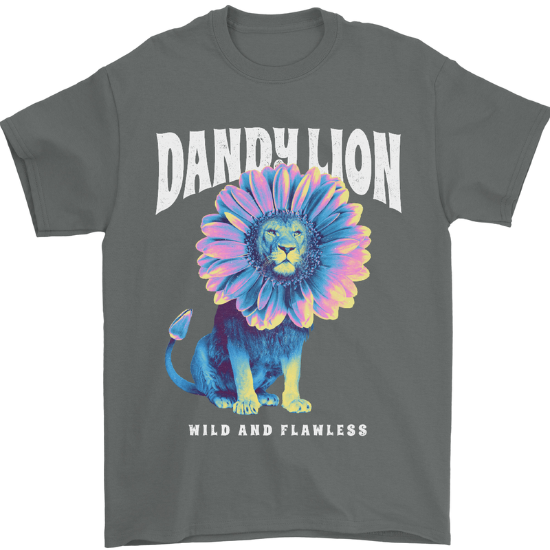 Dandylion Funny Lion Mens T-Shirt 100% Cotton Charcoal