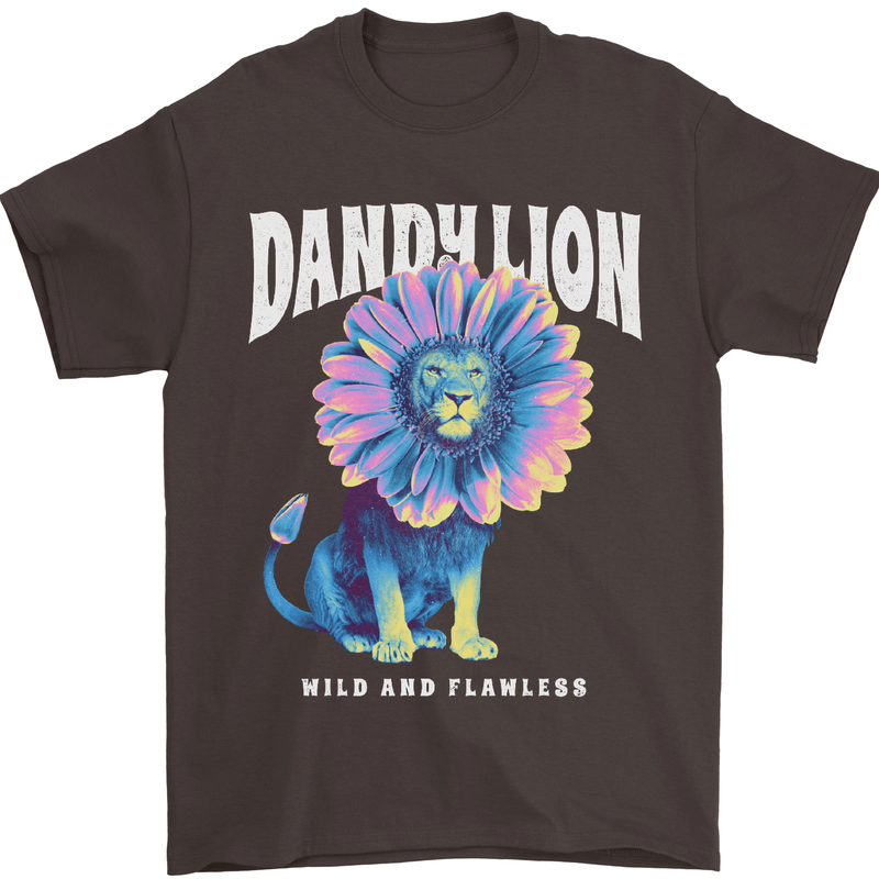 Dandylion Funny Lion Mens T-Shirt 100% Cotton Dark Chocolate