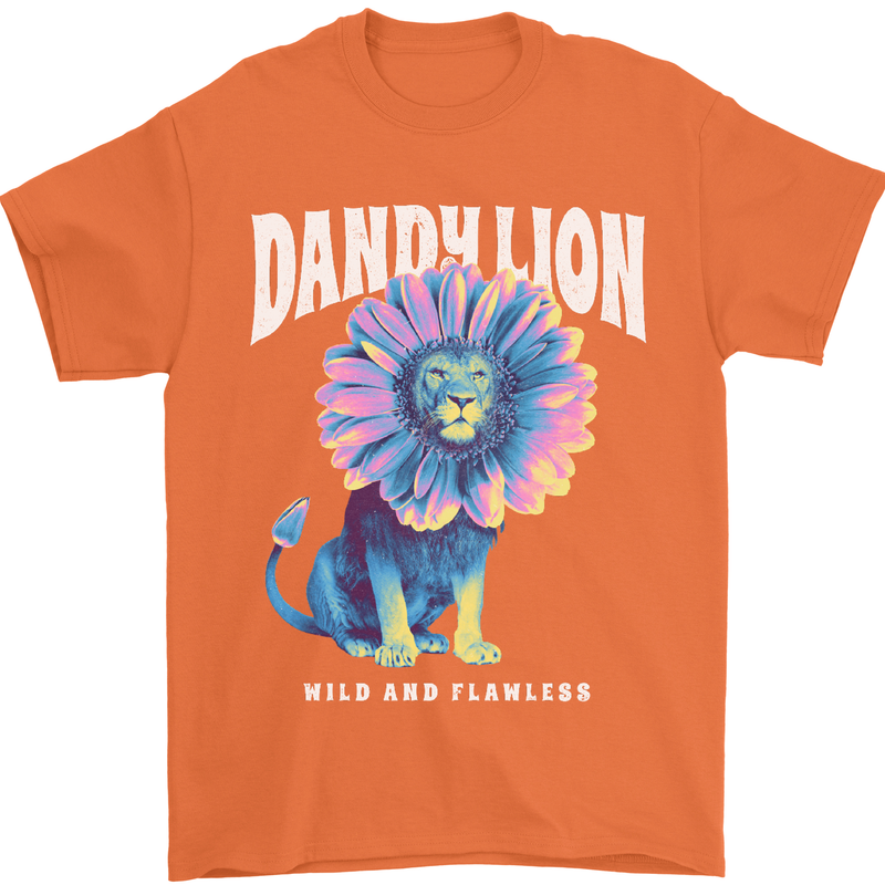 Dandylion Funny Lion Mens T-Shirt 100% Cotton Orange