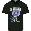 Dandylion Funny Lion Mens V-Neck Cotton T-Shirt Black