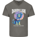 Dandylion Funny Lion Mens V-Neck Cotton T-Shirt Charcoal