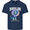 Dandylion Funny Lion Mens V-Neck Cotton T-Shirt Navy Blue