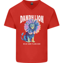 Dandylion Funny Lion Mens V-Neck Cotton T-Shirt Red