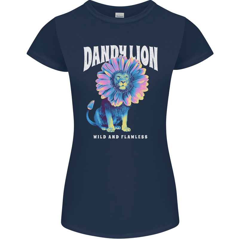 Dandylion Funny Lion Womens Petite Cut T-Shirt Navy Blue
