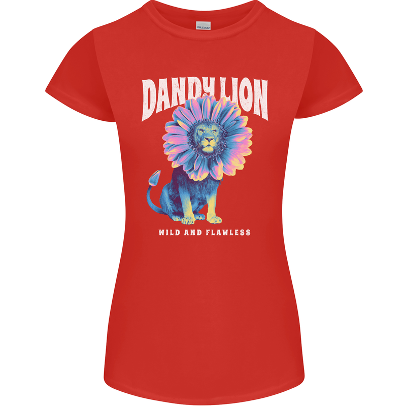 Dandylion Funny Lion Womens Petite Cut T-Shirt Red
