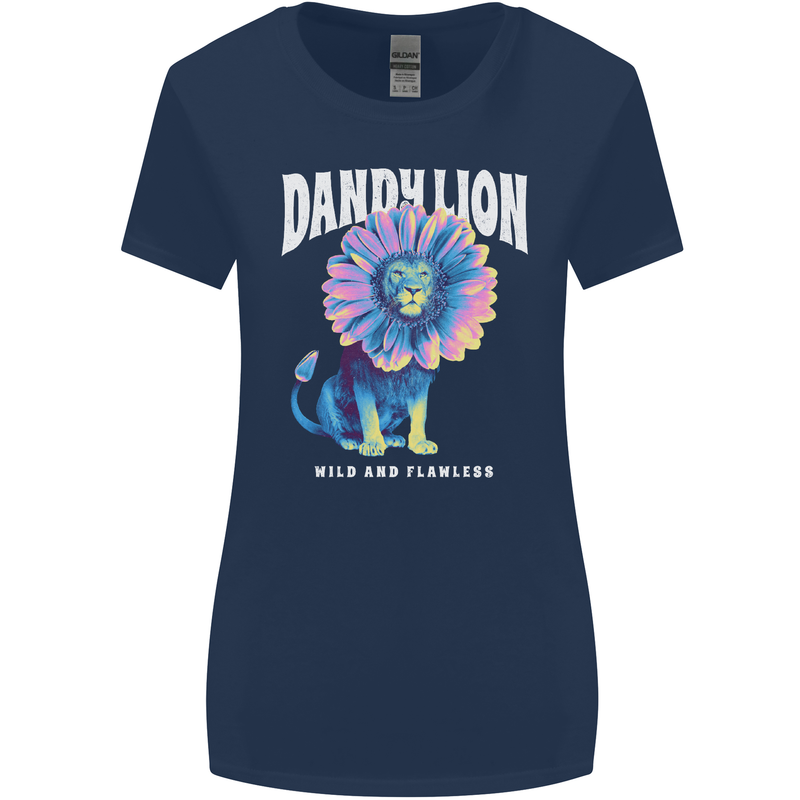 Dandylion Funny Lion Womens Wider Cut T-Shirt Navy Blue