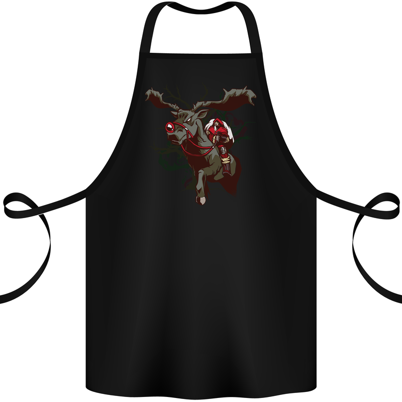 Dark Santa Riding Rudolph Christmas Xmas Cotton Apron 100% Organic Black