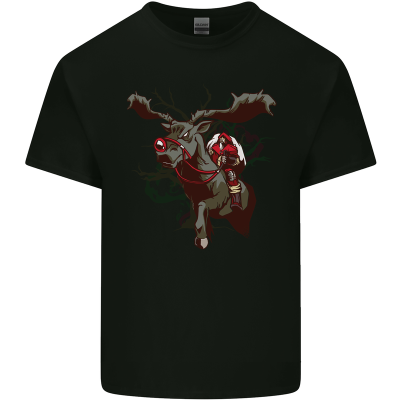 Dark Santa Riding Rudolph Christmas Xmas Kids T-Shirt Childrens Black