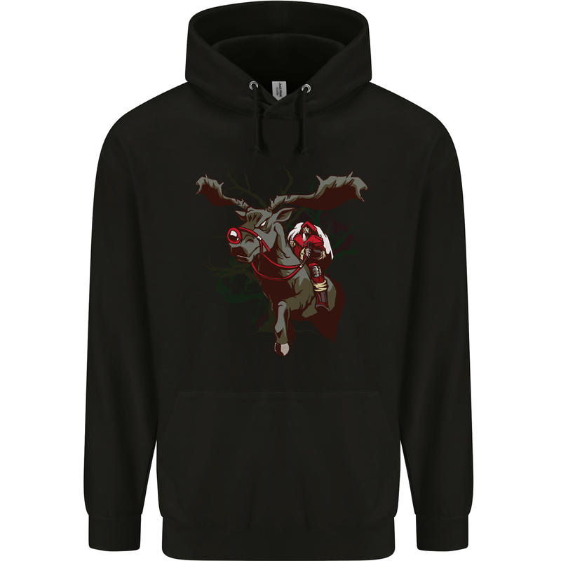 Dark Santa Riding Rudolph Christmas Xmas Mens 80% Cotton Hoodie Black