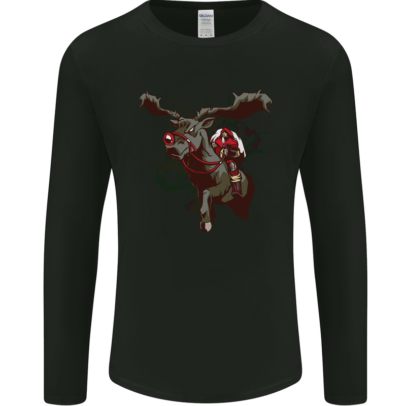 Dark Santa Riding Rudolph Christmas Xmas Mens Long Sleeve T-Shirt Black