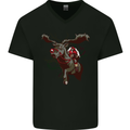 Dark Santa Riding Rudolph Christmas Xmas Mens V-Neck Cotton T-Shirt Black