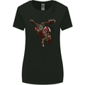 Dark Santa Riding Rudolph Christmas Xmas Womens Wider Cut T-Shirt Black