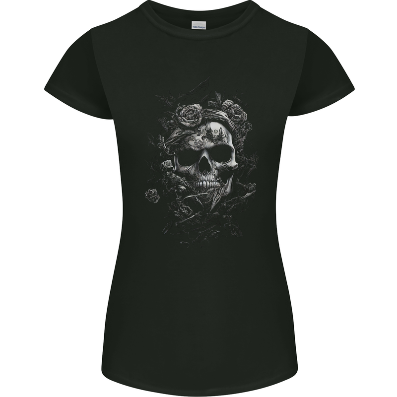 Dark Skull Dark Heart Gothic Goth Womens Petite Cut T-Shirt Black
