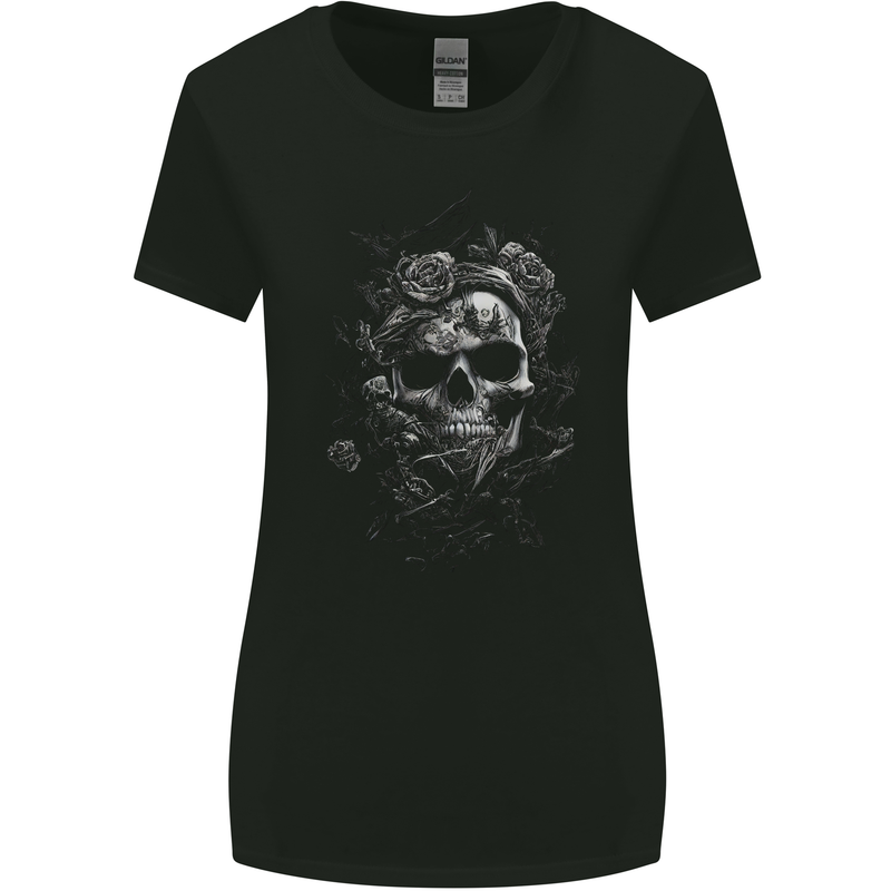 Dark Skull Dark Heart Gothic Goth Womens Wider Cut T-Shirt Black